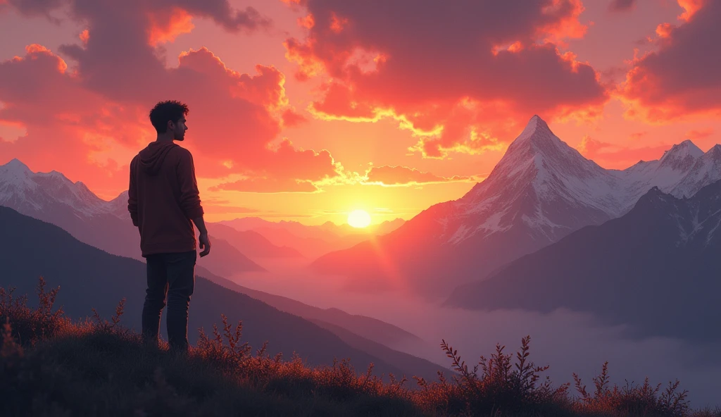 **Rohan looking at a distant mountain range** as the sun begins to set, symbolizing the passage of time.