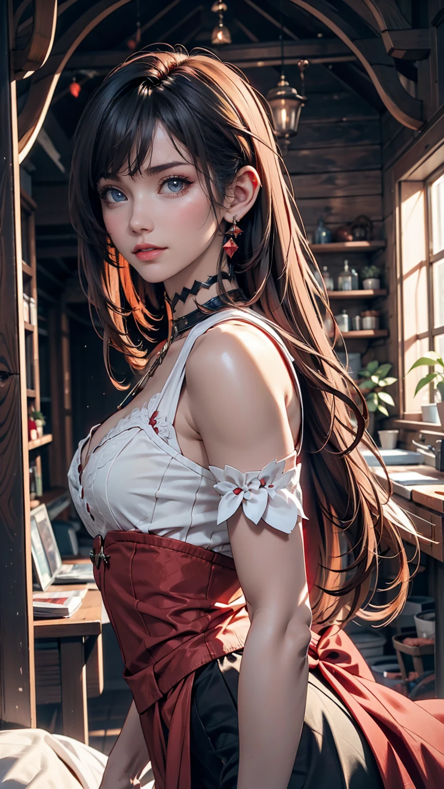 Pastel Goth AI, Fairy, Pointed Ears, Black hair mixed with red strands