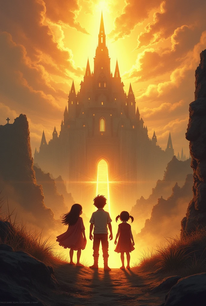 After many adventures, they finally reached the Shadow Citadel, where Sorceress Isolde lived. In a great battle, the siblings used the Crown of Dawn to break Isolde's curse. The sky brightened, and sunlight filled Elaria once again. The people of Elaria were so happy that they offered the siblings a place in the kingdom. With the young two girls and one boy