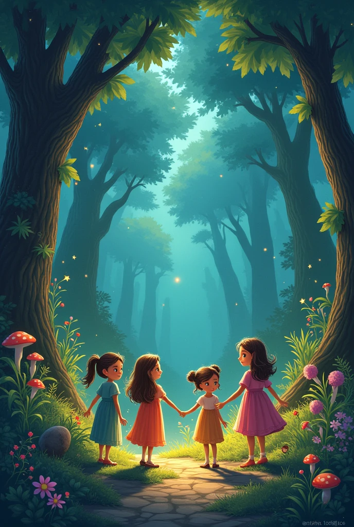 In a magical forest, There lived four friends: emma, Johana, Susanna and Marlet. One day, a strong storm hit the forest, and all the creatures took refuge in their homes. However, The wind was so strong that it tore down the oldest trees., and many creatures were trapped. But the four friends helped to put everything in order.. When the storm passed, the forest was damaged, But the hearts of its inhabitants were more united than ever.. Thanks to the values of the four friends, The forest was rebuilt stronger and more beautiful, and everyone who lived in it learned the importance of empathy, honesty, kindness, respect and tolerance.