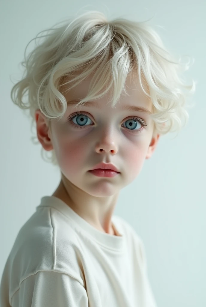 You can create an image of a pale-skinned, blue-eyed boy with white hair and slightly brown hair.