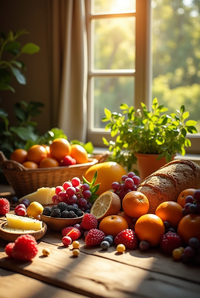 I want any food and fruit under the table in sunlight
