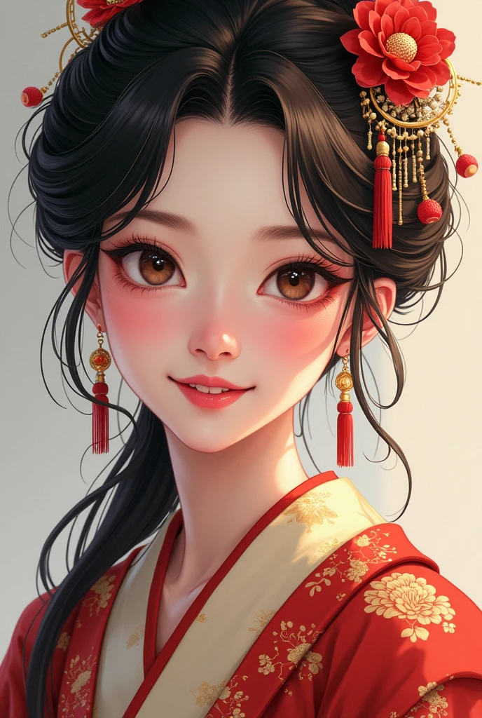 A beautiful Tibetan woman wearing a traditional Japanese dress and showing her white teeth、Beautiful illustrations created by SeaArt、Beautiful digital artwork, Beautiful digital illustrations, Beautiful digital painting, Smooth anime CG art,Amazing digital illustrations, Detailed digital anime art, Beautiful anime portraits