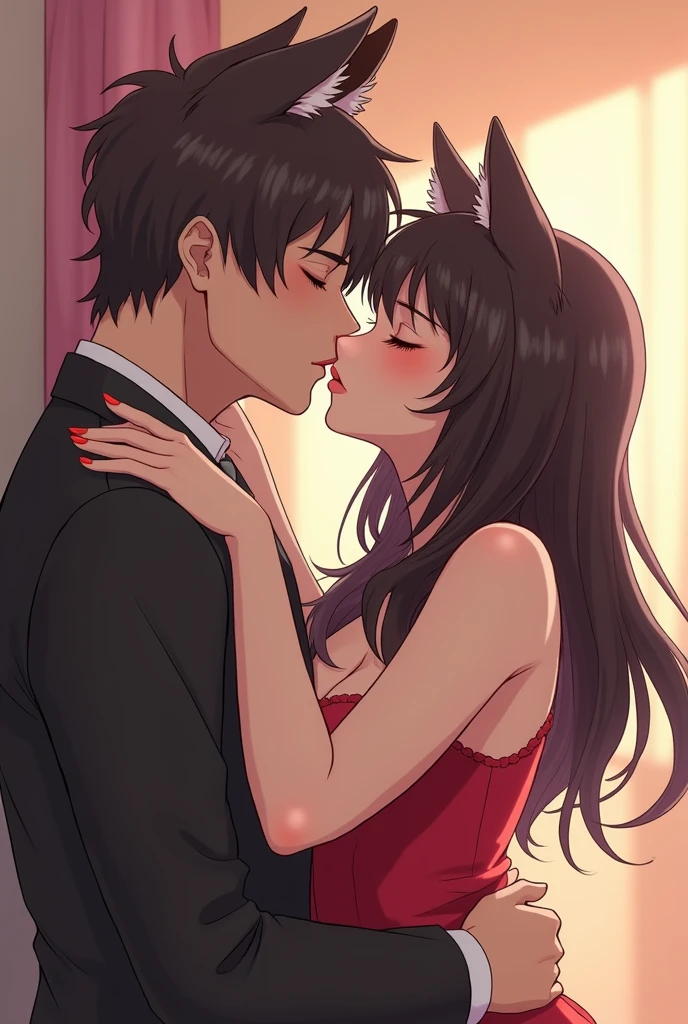 A anime sexy woman furry with enormous breaths without Clothes kissing a man and making sex