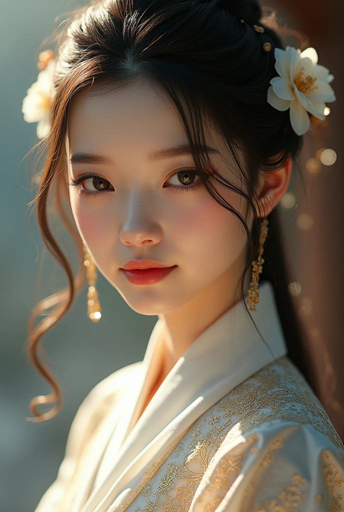 (RAW photos, best quality),(Practical, photo-Practical:1.3), masterpiece, Extremely delicate and beautiful, Extremely detailed, CG, Unite , 2k wallpapers, Astonishing, Fine details, A faint smile, Extremely detailed CG Unite 8k wallpaper, Huge file size, Extremely detailed, high resolution, absurd, Soft Light,, Flowing long hair , Beautiful and delicate girl, Delicate fingers, Extremely detailed eyes and face, Beautiful and delicate nose, Beautiful and delicate eyes, Long eyelashes, There is light on the face, Looking at the audience, Shut up, 1 Girl, Lovely, young, Mature face, whole body, Small Breasts, Practical face, Practical body, Beautiful and delicate thighs,,Ancient Chinese costumes