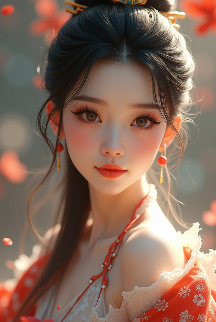 (RAW photos, best quality),(Practical, photo-Practical:1.3), masterpiece, Extremely delicate and beautiful, Extremely detailed, CG, Unite , 2k wallpapers, Astonishing, Fine details, A faint smile, Extremely detailed CG Unite 8k wallpaper, Huge file size, Extremely detailed, high resolution, absurd, Soft Light,, Flowing long hair , Beautiful and delicate girl, Delicate fingers, Extremely detailed eyes and face, Beautiful and delicate nose, Beautiful and delicate eyes, Long eyelashes, There is light on the face, Looking at the audience, Shut up, 1 Girl, Lovely, young, Mature face, whole body, Small Breasts, Practical face, Practical body, Beautiful and delicate thighs,,Ancient Chinese costumes