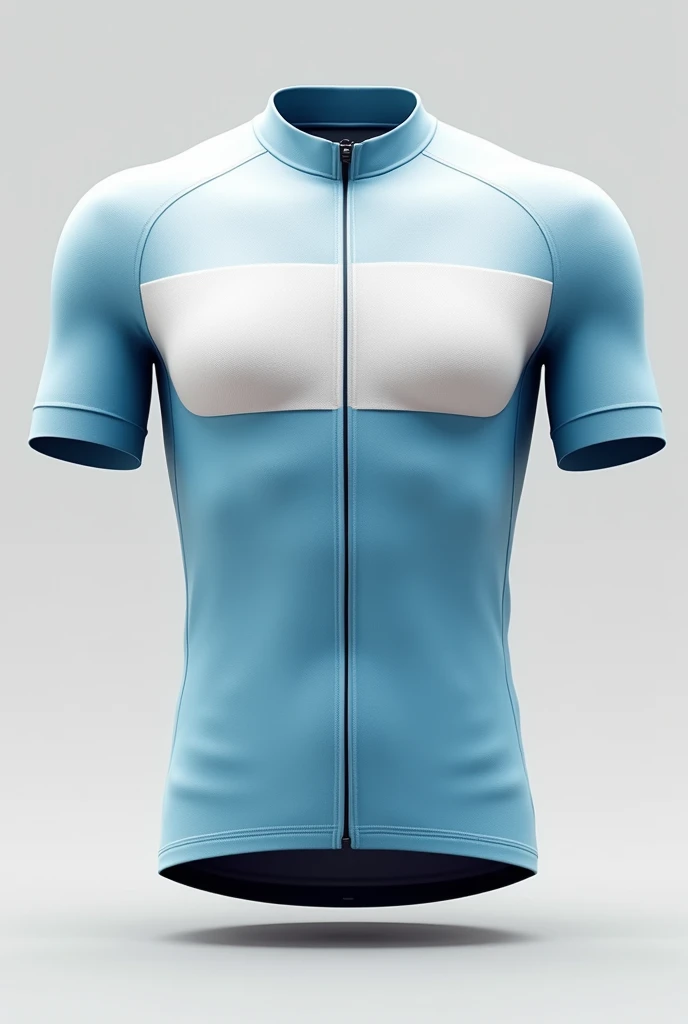 Design a cycling jersey template, containing the colors white and light blue,  the design that shows the front and back 