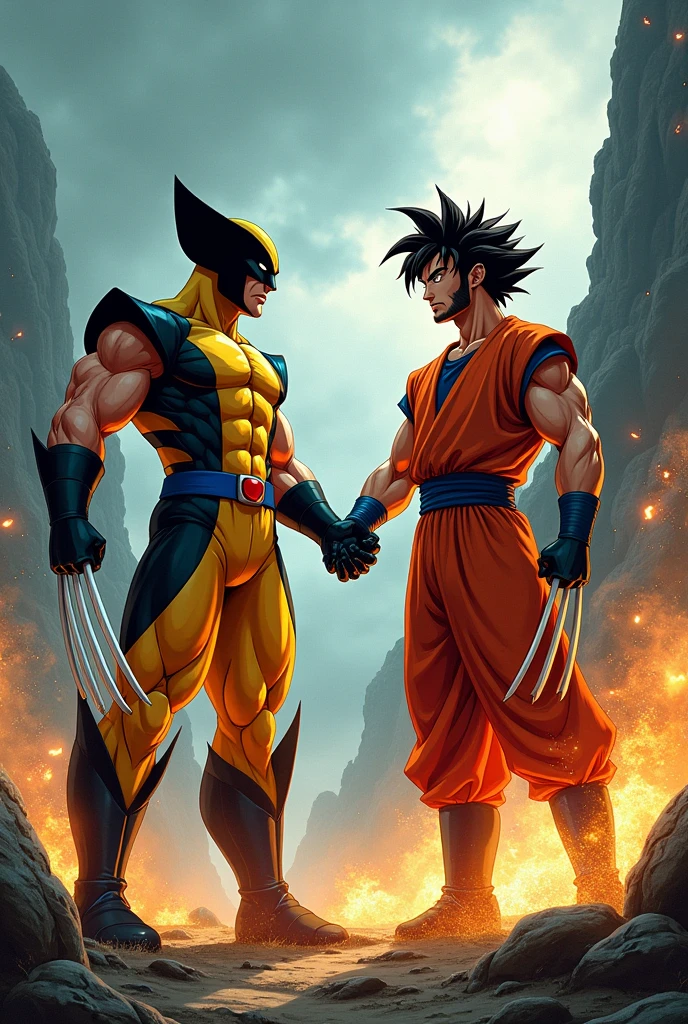 Wolverine and Huck doing the fusion position of Goku from Dragon Ball,joining fingers