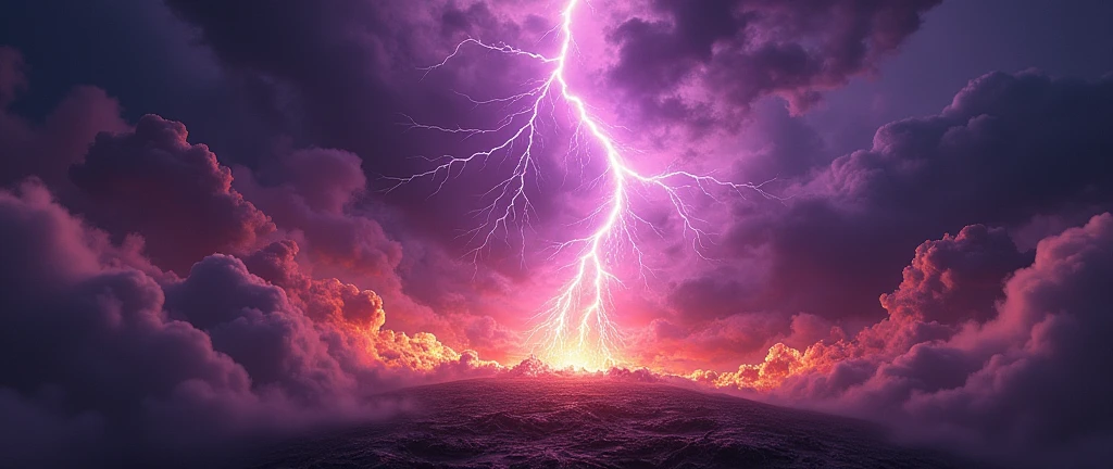 Create a banner taking into account the colors purple and black, includes fire and lightning, Do not include people or characters in this, the resolution is 3072*3072