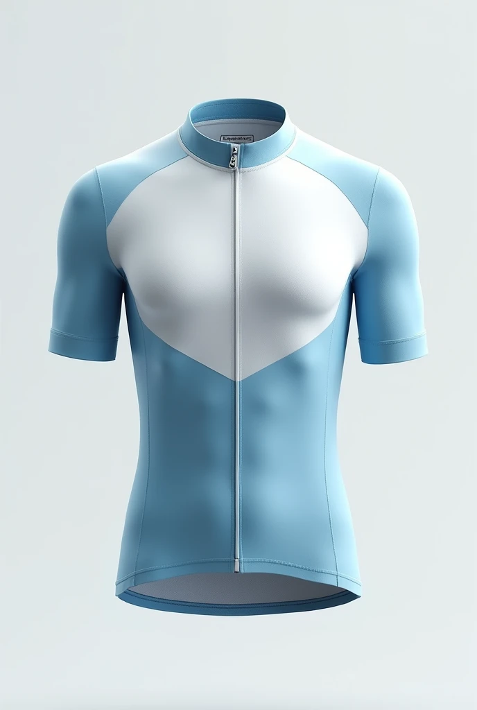 Design a cycling jersey template, containing the colors white and light blue, Colors should be divided into equal percentages,  the design that presents the front and back 