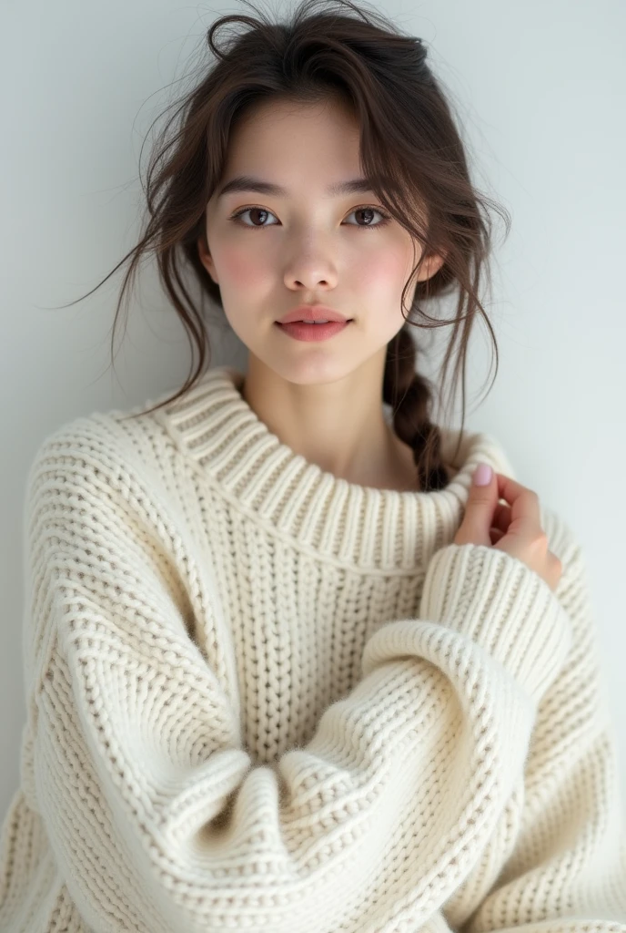 1girl,sweater,white background,