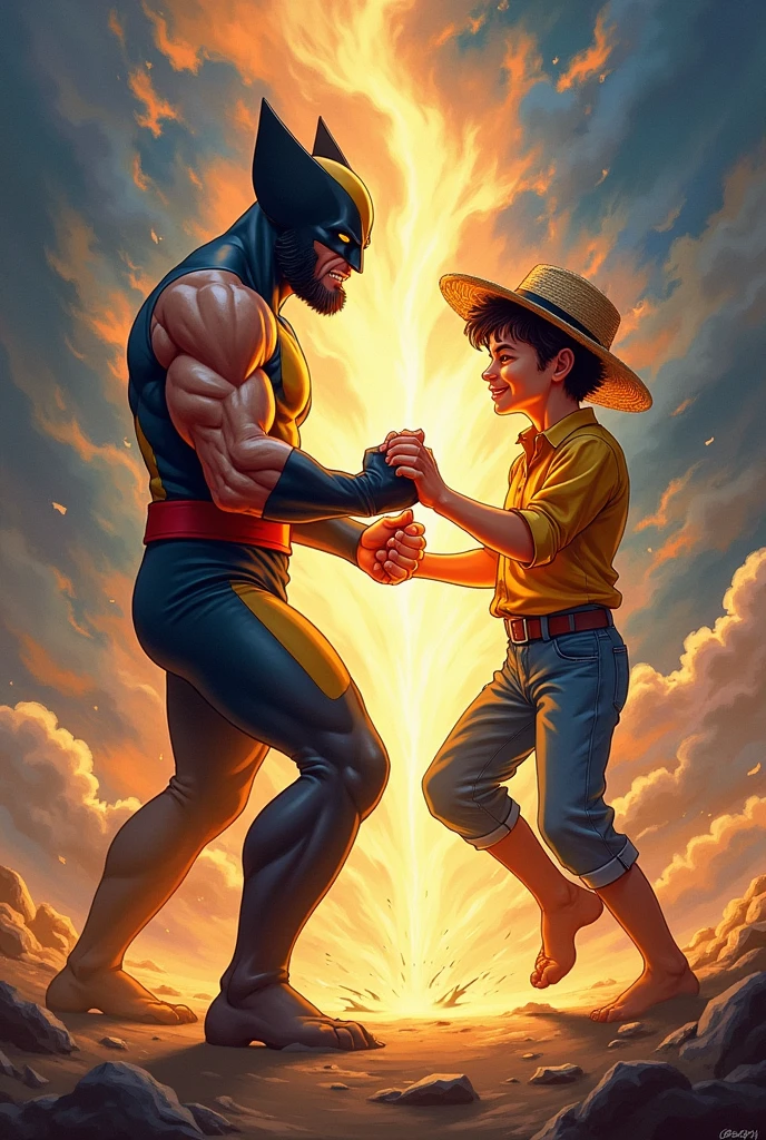              Wolverine and Huck doing the Dragon Ball Fusion position,joining fingers 
