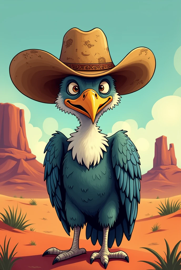 Vulture with cowboy hat in cartoon and graphic style