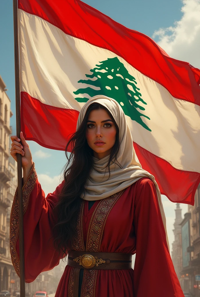 arab woman with lebanon flag 