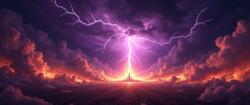 Create a banner taking into account the colors purple and black, includes fire and lightning, Do not include people or characters in this, the resolution is 3072*3072