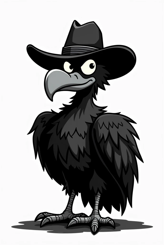 Vulture with cowboy hat in cartoon and abstract style in black color for a logo 