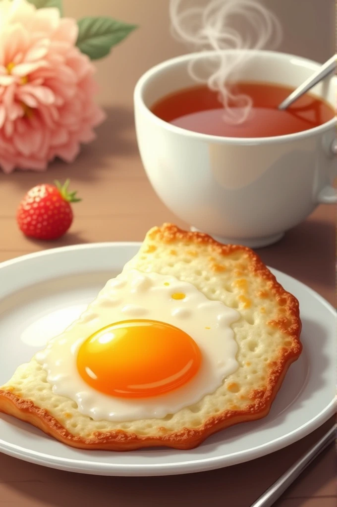 Breakfast with slice of half fari egg and with tea
