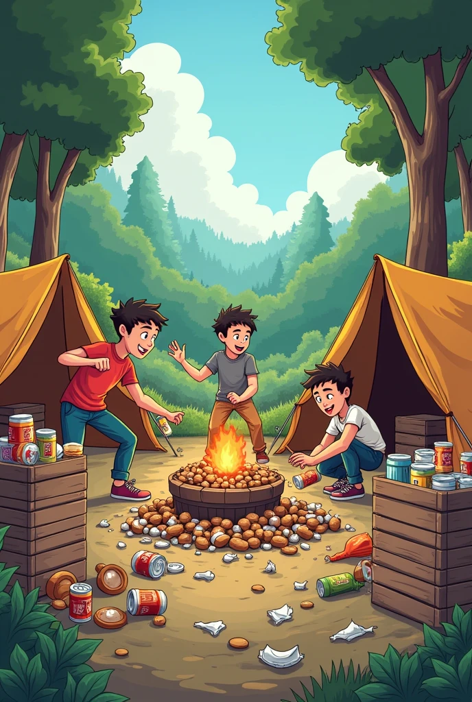 Destroy food in the camp of the young riends during spent holiday Animations 