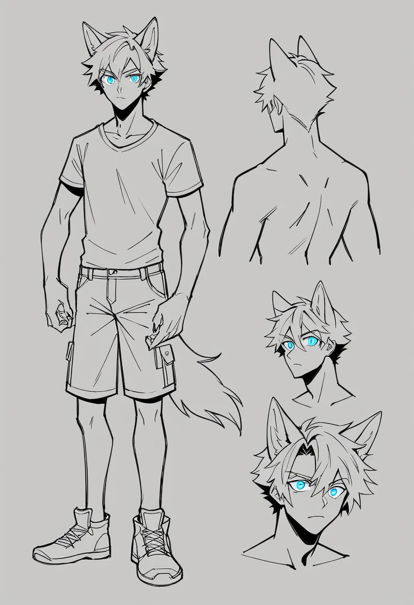 (CHARACTERSHEET:1) (MULTIPLE VIEWS FULL BODY UPPER BODY REFERENCE SHEET:1) Cute Boy, Anime Girl, Black Hair, Cat ears, Cat Tail (CharacterSheet:1), (multiple views full body upper body reference sheet:1)