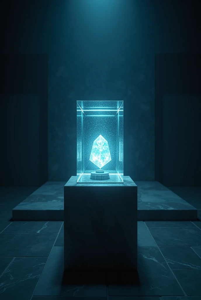 In the center on a marble pedestal, There rested a small square glass box with a sparkling jewel inside., The jewel shone, illuminating the entire dark room..