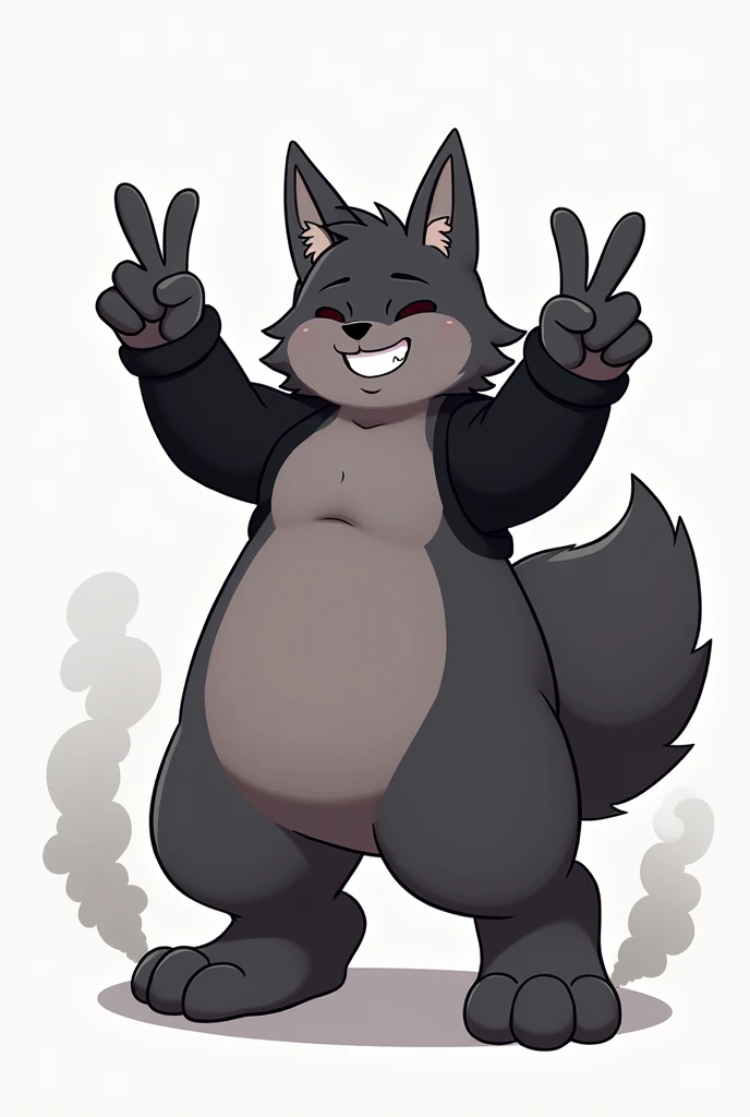 (score_9, score_8_en haut),fourrurery, fourrure, affronter, Ralsei(Rune Delta), renard, dark fourrure, Manches noires, Mignon, tête nue,debout, arms en haut with his hands doing the peace sign,yeux fermés, heureux, smug affronter, se pencher, Hanches larges, cuisses énormes, gros cul, vue arrière, pose de jack-o, {{{Kamé (Kamépan44231), pas d'humains, chibi, jitôme, fumée (poupée)}}}, portrait. 1fourrurery, seulement