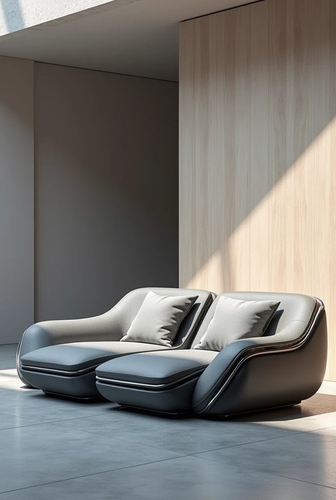 A modern two-person sofa , futurist whose motto is the encounter