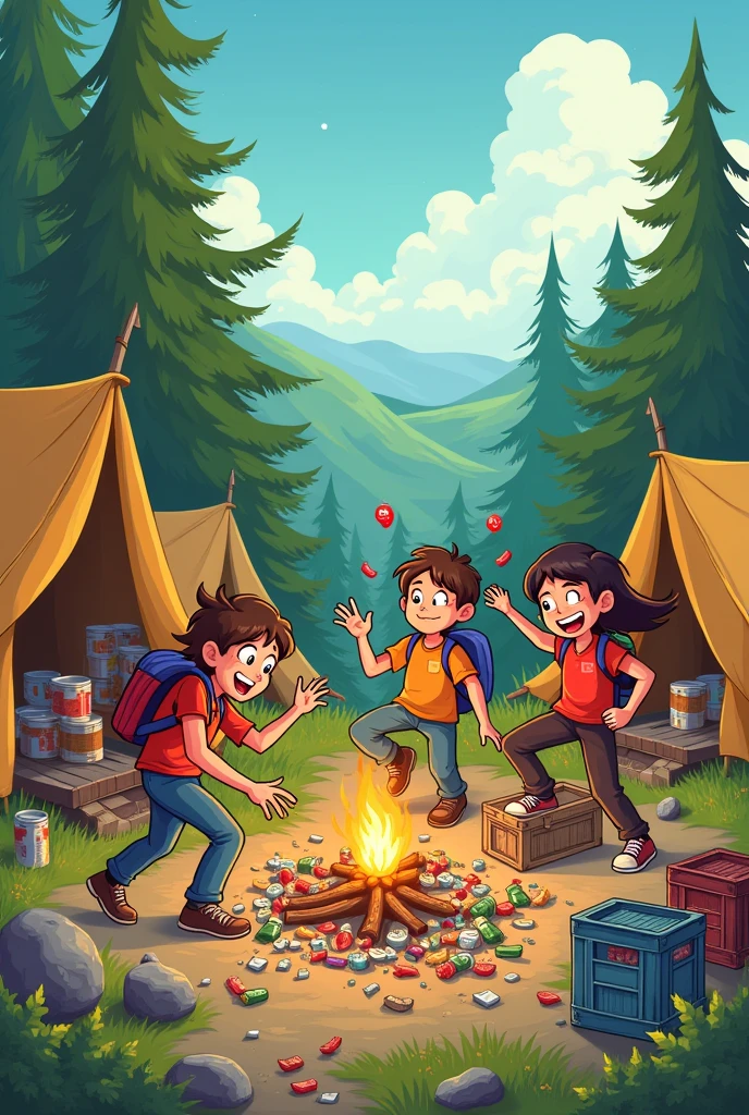 Destroy food in the camp of the young riends during spent holiday Animations 