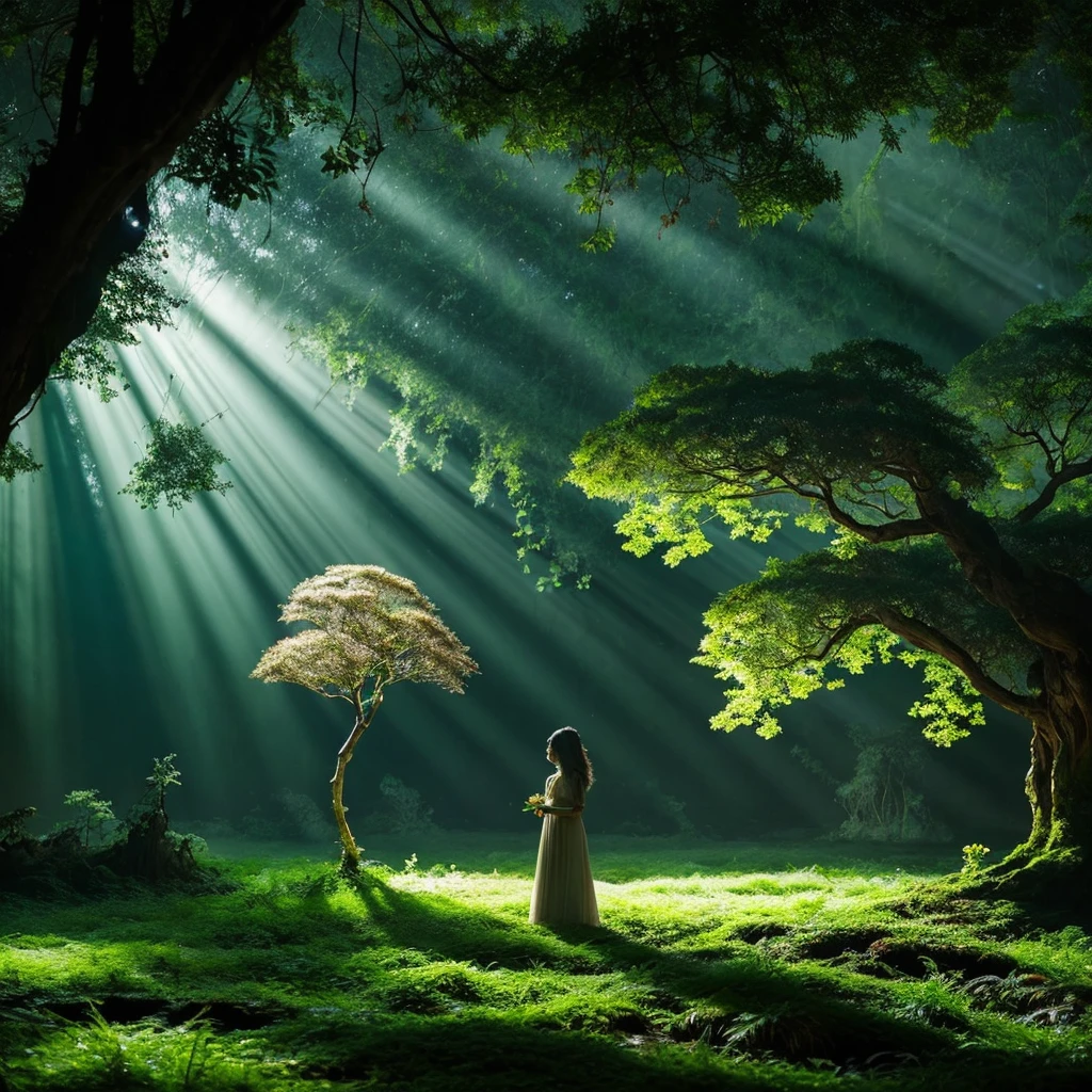 A mysterious ancient forest, Dense with towering trees and vibrant foliage, creating an otherworldly atmosphere. The forest is full of life, From luminous insects that emit a soft glow to rare animals., Ethereal creatures that move gracefully among the twisted roots and hanging vines..

The environment is enchanted., With a subtle but ever-present magical energy that hums in the air.. The air is heavy with the smell of moss., wet land, and the sweet fragrance of exotic flowers. The sounds of invisible creatures resonate, Creating a symphony of nature that seems to come to life..

The atmosphere is mysterious and overwhelming.., invoking a sense of wonder and reverence for the ancient beauty that surrounds it. It is a place where time seems suspended., and every step holds the promise of discovering hidden secrets.

The atmosphere is ethereal., With an almost dreamlike quality that blurs the line between reality and fantasy.. The play of light and shadow creates a dynamic landscape., where the boundaries between the physical and the metaphysical are indistinguishable.

The lighting effect is a surreal dance of luminescence., As the soft moonlight filters through the dense canopy, Projecting intricate patterns on the forest floor. Bioluminescent plants emit a soft glow., adding a magical touch to the scene. Shadows play tricks on the eyes, creating an illusory depth that enhances the overall feeling of mystery and allure. --with 2:3 --c 15 --s 700 --q 2