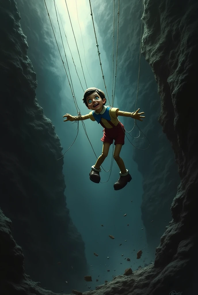 Pinocchio falling from the abyss