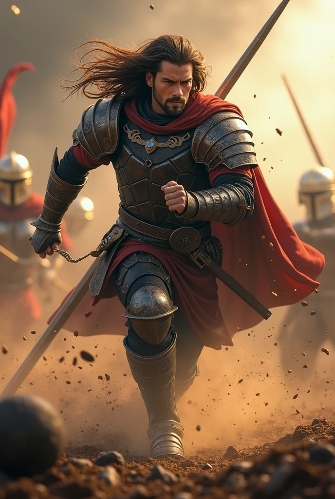 a 18 year old male long hair  warrior in war