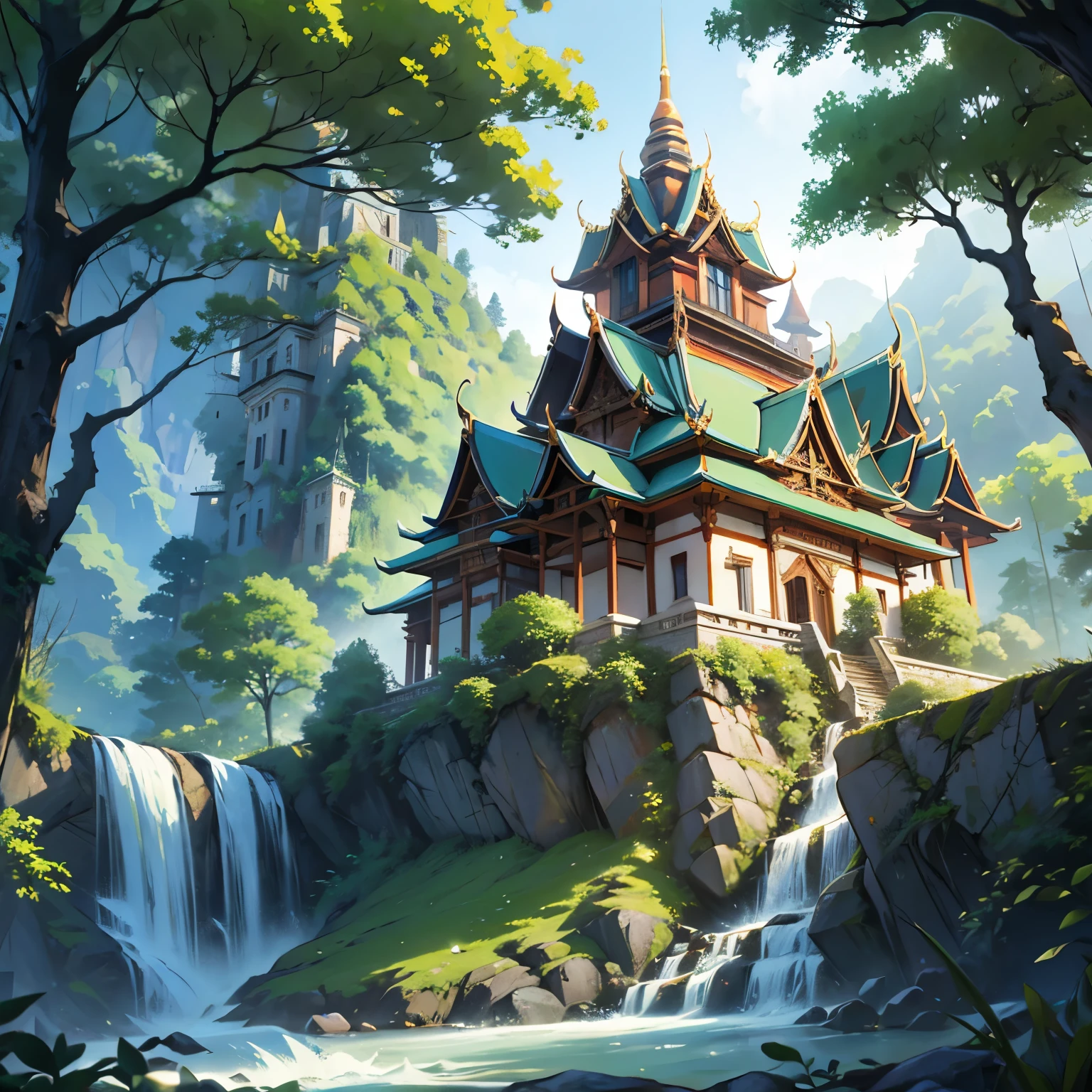City in the forest,Thai Castle,The castle has walls.,green
