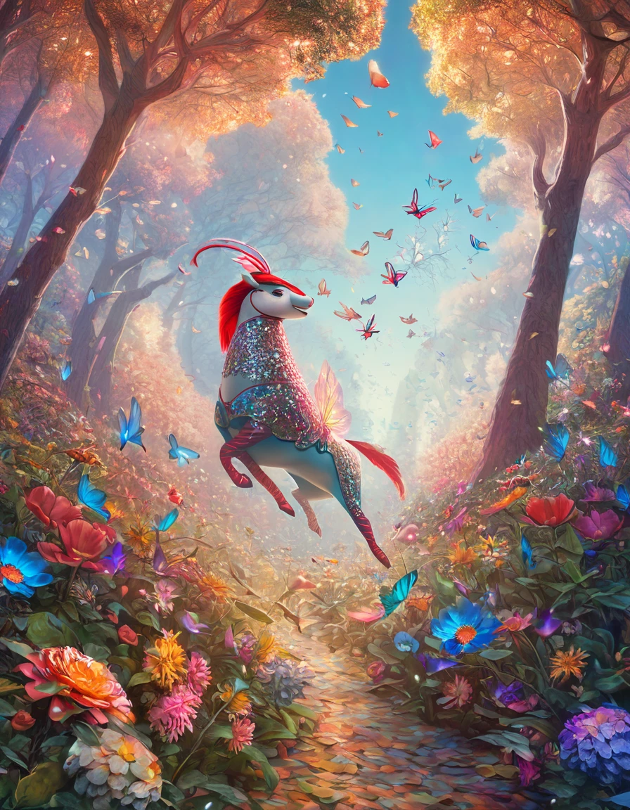 Aesop's fables, Hans Christian Andersen fairy tales, Grimm's fairy tales, Nutcracker-like illustration style, best quality, Super Fine, 16K, Ridiculous, Extremely detailed, 2.5D, Delicate and dynamic, adorable animal, glitter effects, Background soft and bright colors forest