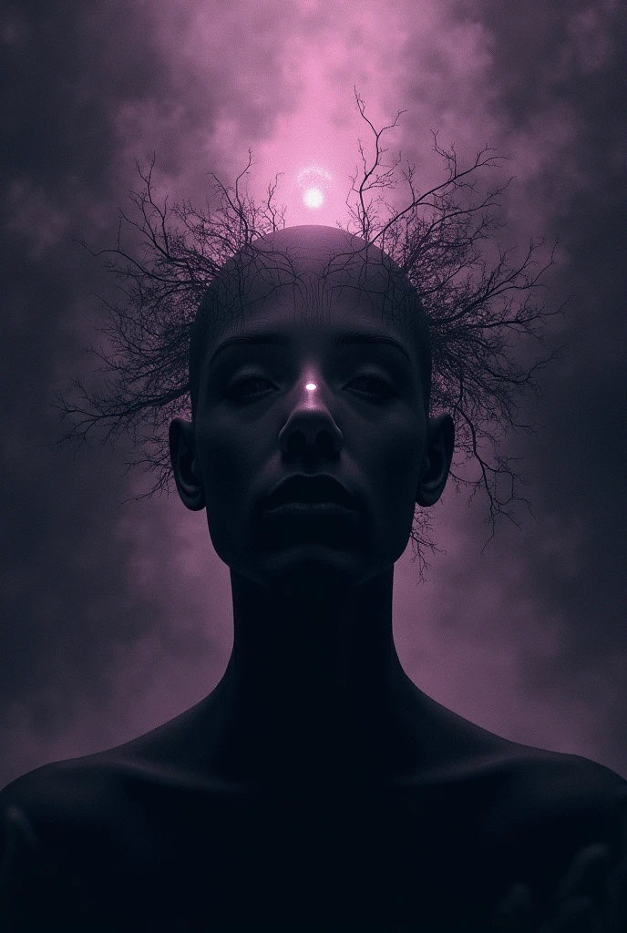 Create a cover of the mindset module named immersion dark with black and lilac color mind head