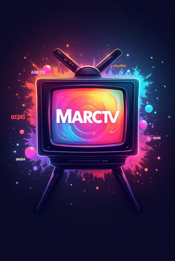 Create a subscriber IPTV logo "MarcTV" and use bright colors and put a TV and the following logos: netflix, Max, Disney+, Telecine, ESPN, Premiere