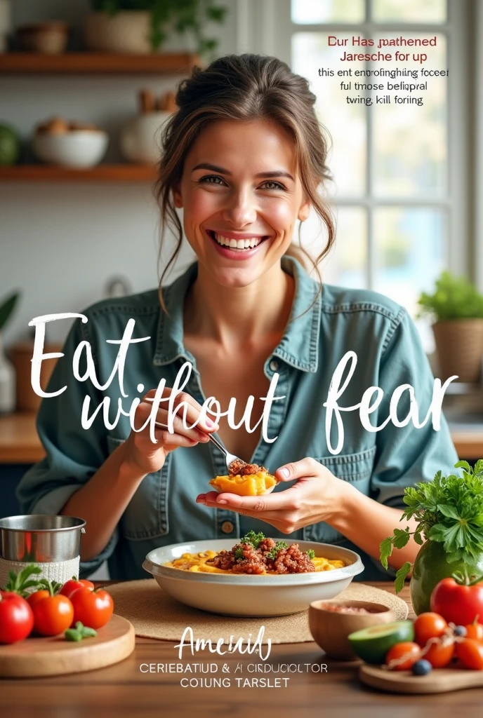 create the cover of a book for delicious recipes for diabetics with the name eat without fear
