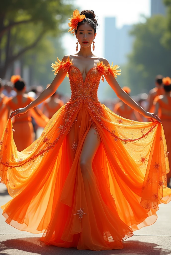 A costume for the national parade with orange blossom