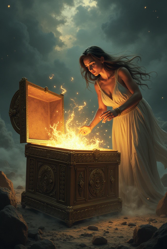 As an expert graphic designer, he creates an image of Pandora opening the box and all the misfortunes come out