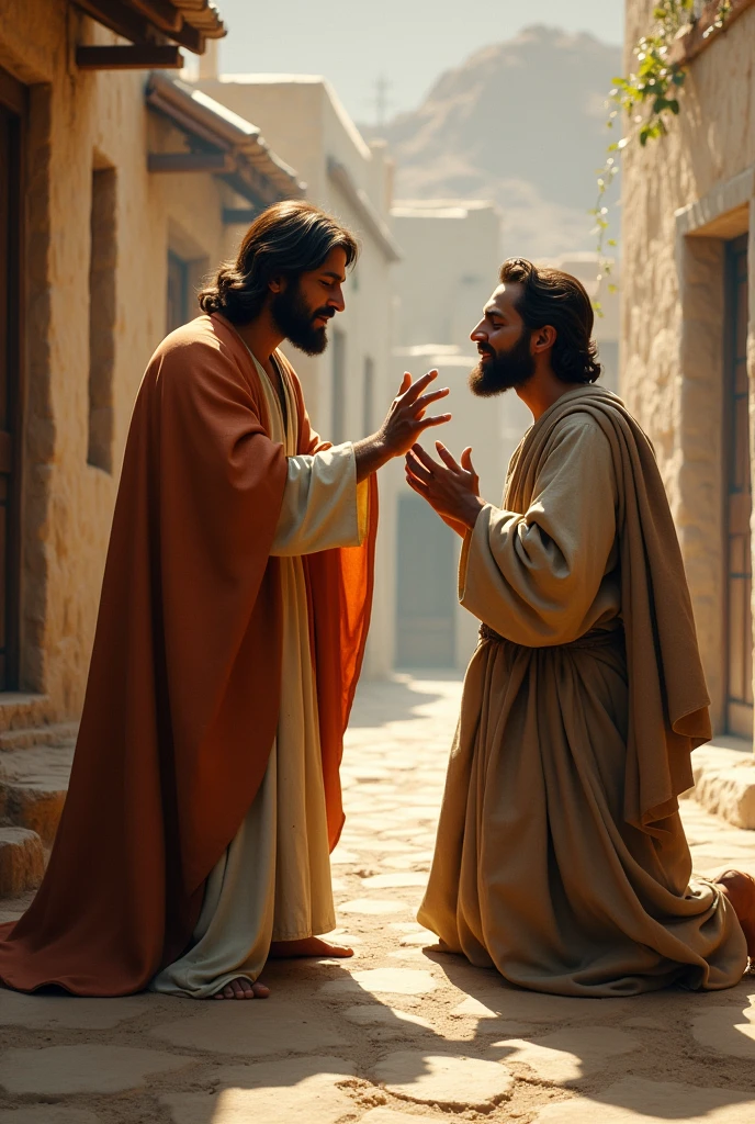 Jesus with his fingers in the blind man&#39;s eyes, healing him