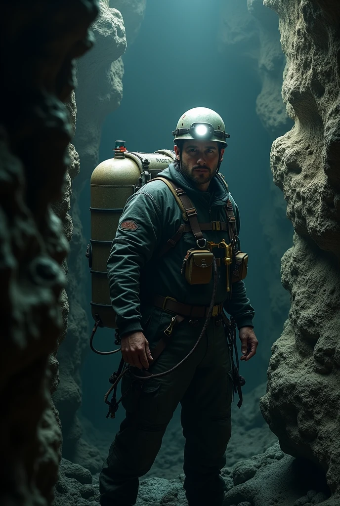 A man who down in the well with oxygen tank