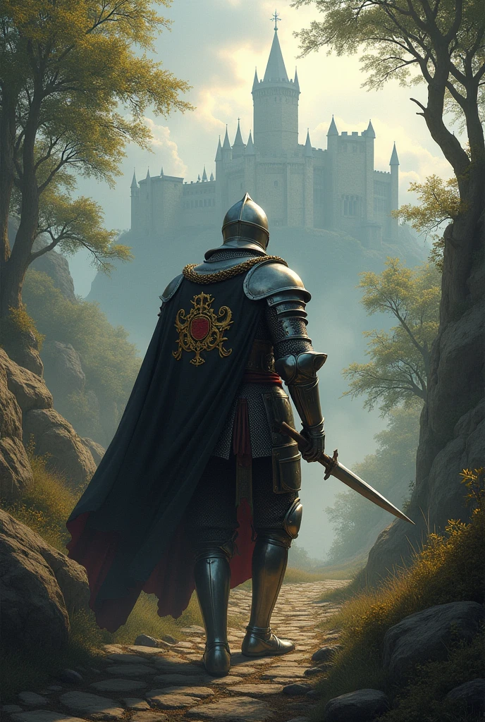 You could illustrate a medieval knight in search of the legendary sword Excalibur, in an environment that reflects the historical reality of medieval England, with castles, Dark forests and a mystical but realistic atmosphere.