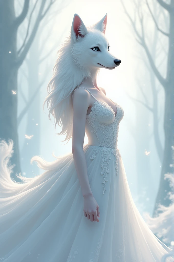 Anime style wolf in white dress