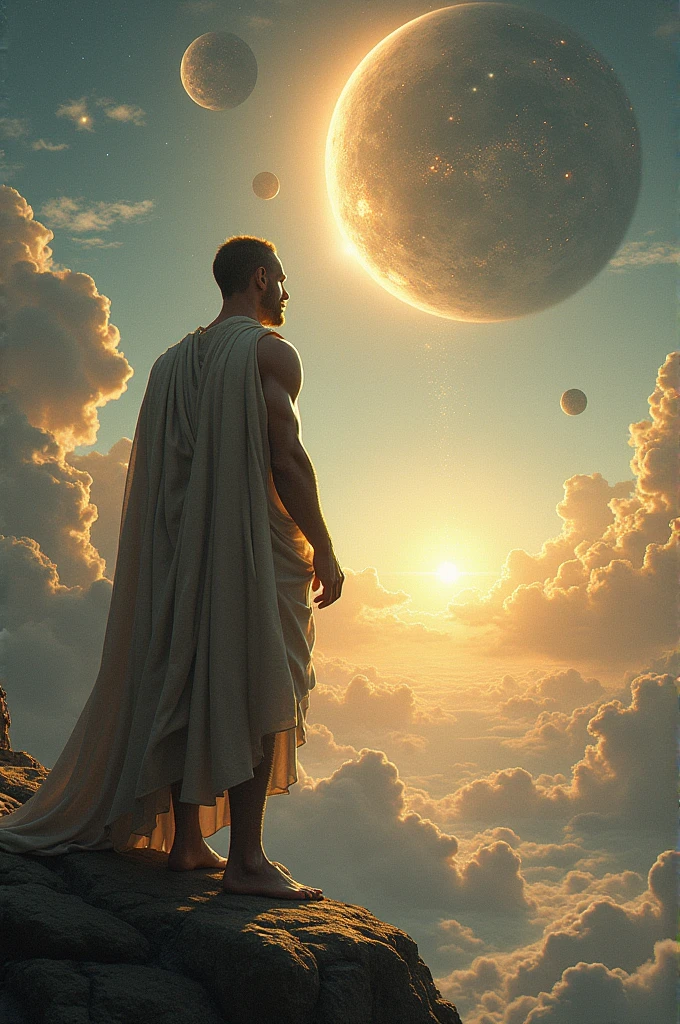 Create an image of Prometheus seeing the future of humanity