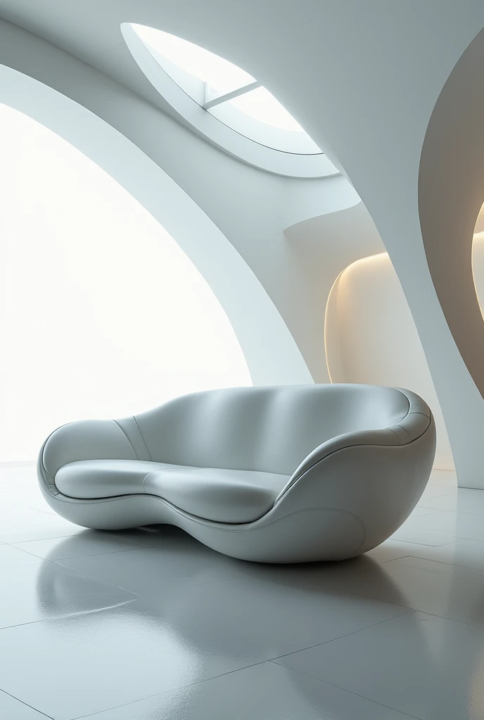 A modern two-person sofa , futurist whose motto is the encounter ,in modules ,organic forms 