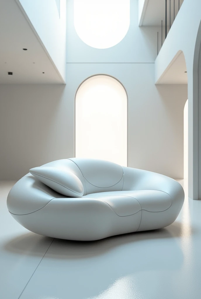 A modern two-person sofa , futurist whose motto is the encounter ,in modules ,organic forms