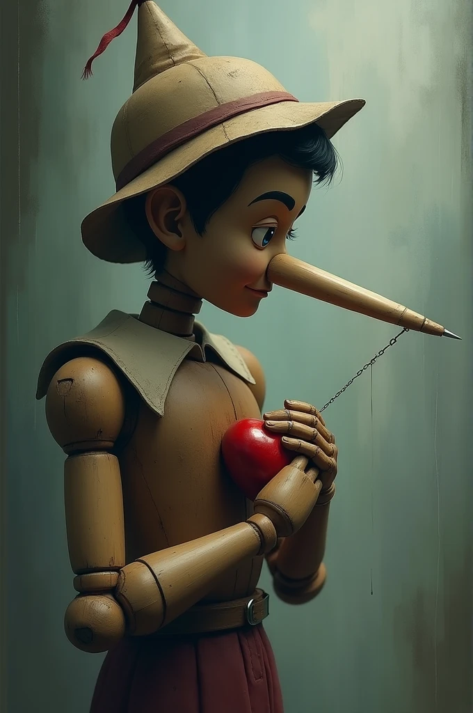 Pinocchio piercing heart with nose