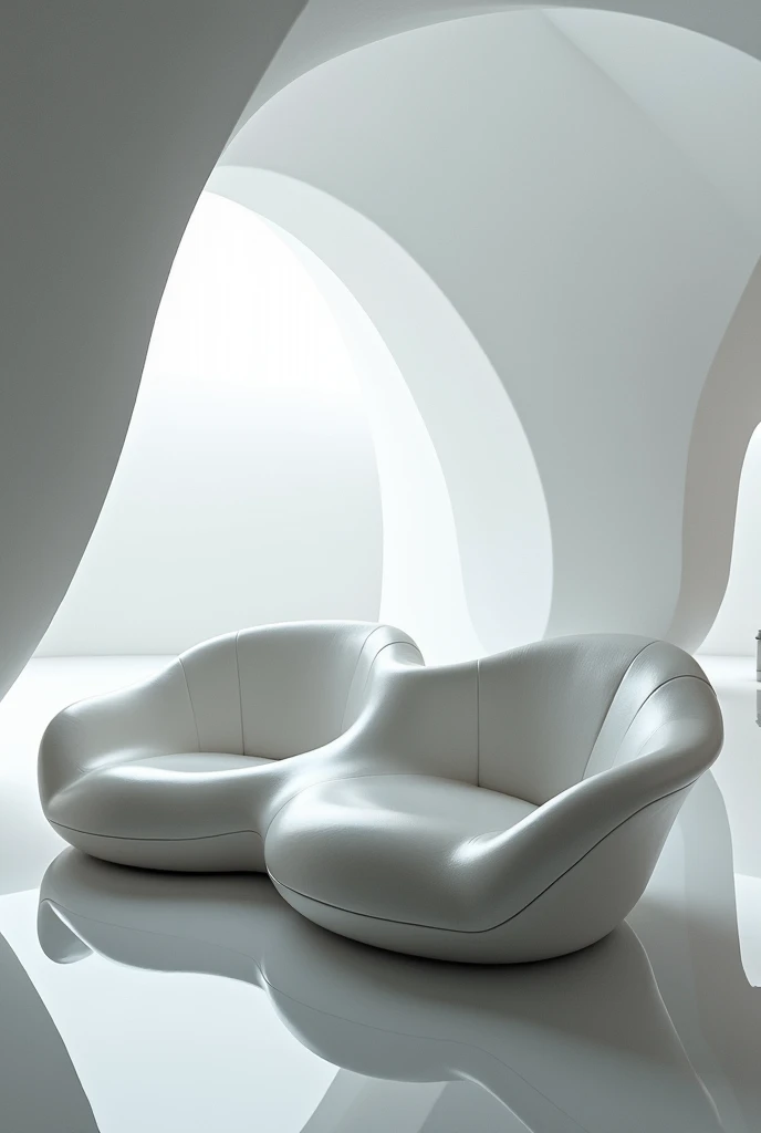 A modern two-person sofa , futurist whose motto is the encounter ,in modules ,organic forms