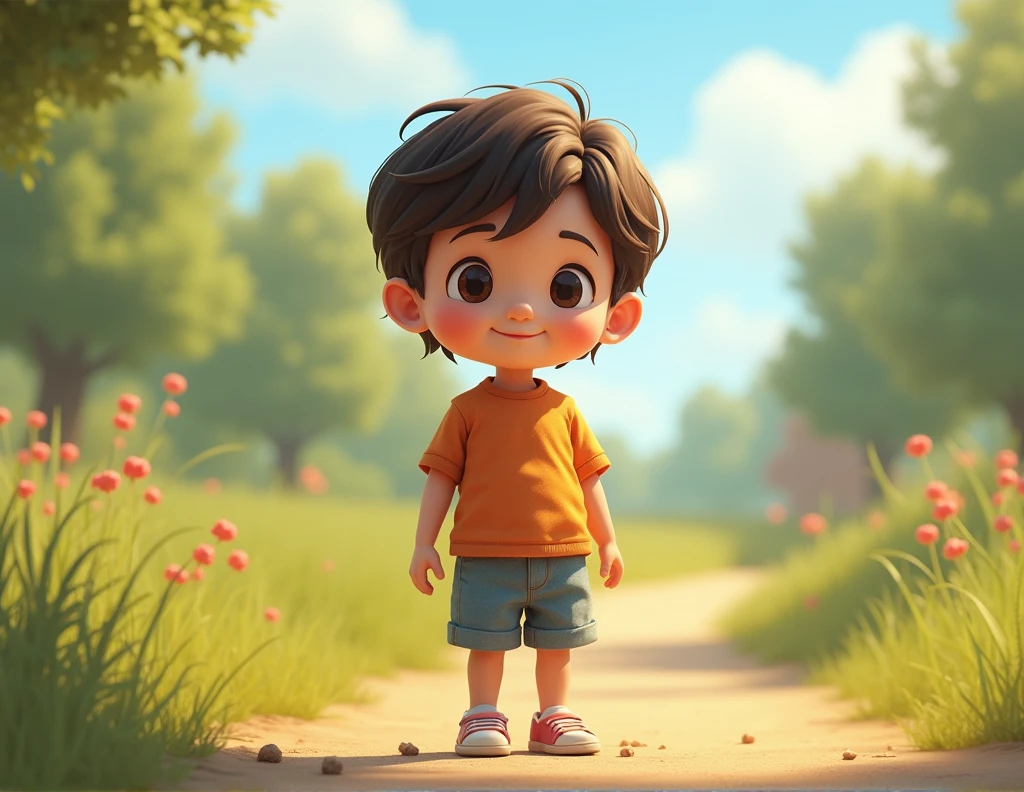 very realistic image, a scene that shows that it is in the afternoon, with a very realistic child saying good afternoon.