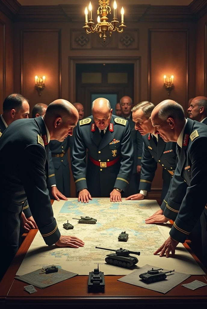 German generals are planning battle strategies on the table.