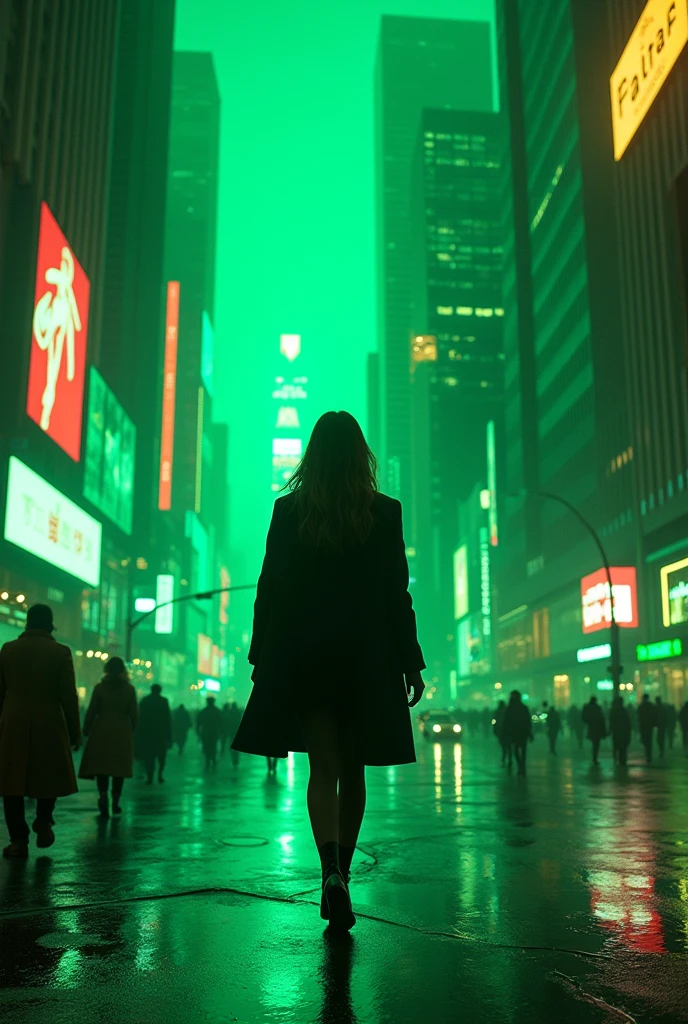 A person in a city like New York and the lights instead of white are neon green, But don&#39;t look at it as if the air was polluted, which is normal.