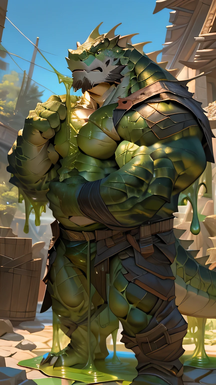 By Taran fiddler, solo, anrhro, male, (anthro green slime monster),shape of a lizardman, abdomen, transparent slime body, ((beautiful eyes)) , glaring eyes,  (best quality),(4k),(ultra-detailed),realistic,by laobai,by taran fiddler,by honovy, in the good, goo 